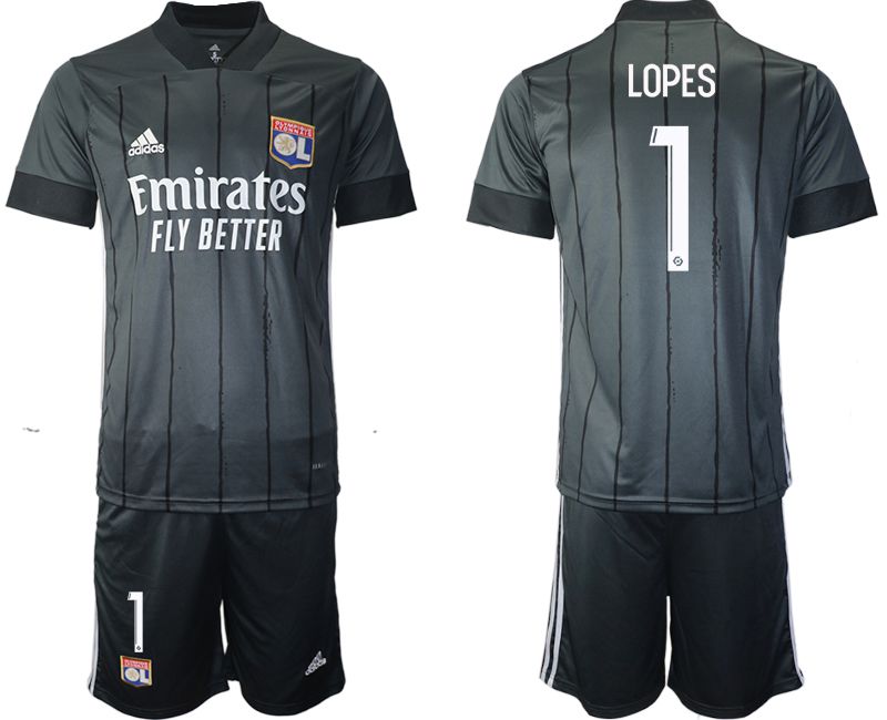 Men 2020-2021 club Olympique Lyonnais away #1 black Soccer Jerseys